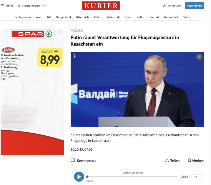 Avstriya mətbuatı: Rusiya AZAL təyyarəsinin qəzasına görə məsuliyyəti öz üzərinə götürüb<font color=red> - FOTOLAR</font>