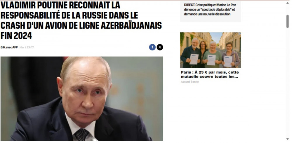 Fransa mətbuatı Prezident İlham Əliyevin rusiyalı həmkarı Vladimir Putinlə keçirdiyi görüşə diqqət ayırıb<font color=red> - FOTOLAR</font>