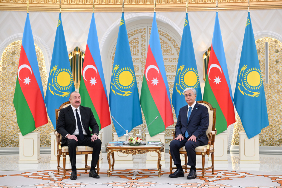 Astanada Azərbaycan Prezidenti İlham Əliyevin Qazaxıstan Prezidenti Kasım-Jomart Tokayev ilə təkbətək görüşü olub<font color=red> - FOTOLAR</font>