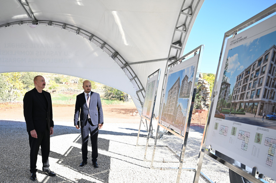 Cəbrayıl şəhərində ikinci və üçüncü yaşayış komplekslərinin təməli qoyulub<font color=red> - FOTOLAR</font>