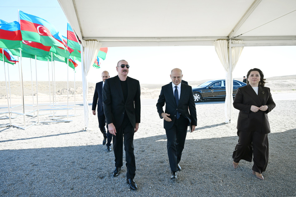 Prezident İlham Əliyev Cəbrayıl rayonunun Şahvəlli kəndində “Şəms” və “Üfüq” Günəş Elektrik stansiyalarının təməlini qoyub<font color=red> - FOTOLAR</font>