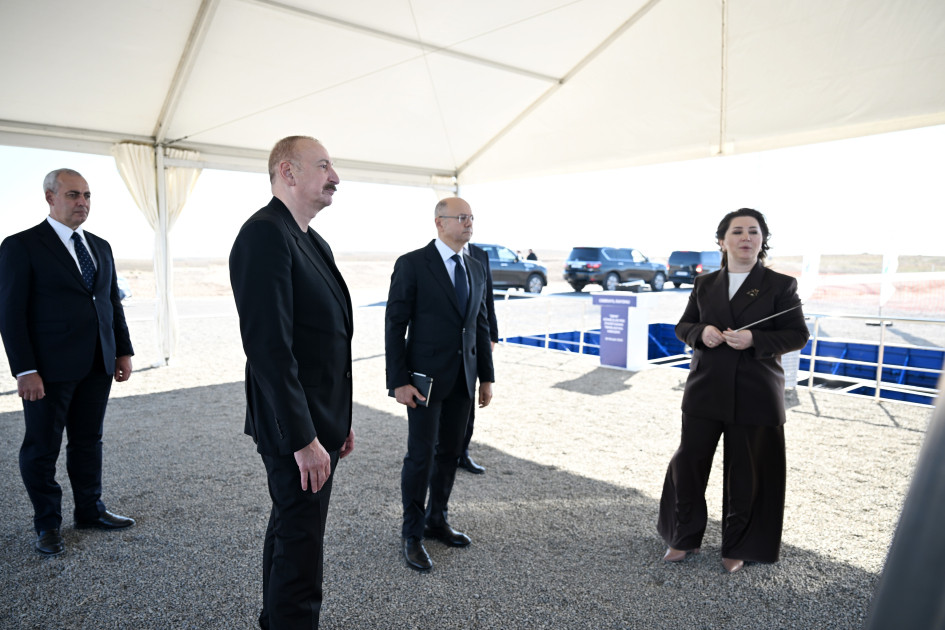 Prezident İlham Əliyev Cəbrayıl rayonunun Şahvəlli kəndində “Şəms” və “Üfüq” Günəş Elektrik stansiyalarının təməlini qoyub<font color=red> - FOTOLAR</font>