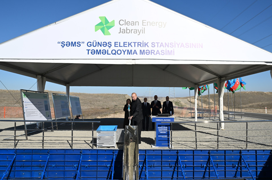 Prezident İlham Əliyev Cəbrayıl rayonunun Şahvəlli kəndində “Şəms” və “Üfüq” Günəş Elektrik stansiyalarının təməlini qoyub<font color=red> - FOTOLAR</font>
