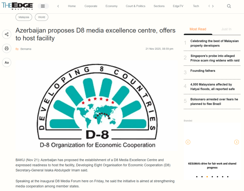 Malayziya mediası Bakıda keçirilən D-8 Media Forumundan yazır<font color=red> - FOTOLAR</font>