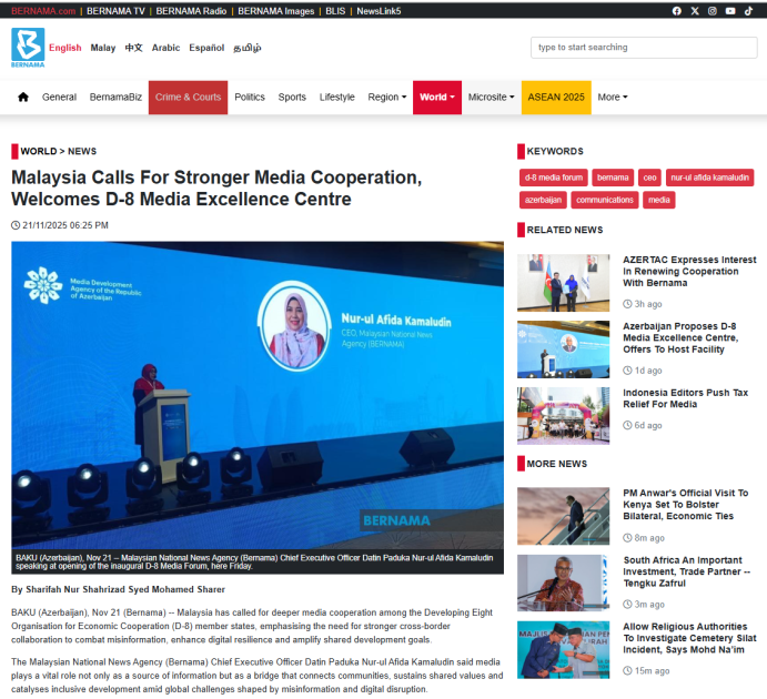 Malayziya mediası Bakıda keçirilən D-8 Media Forumundan yazır<font color=red> - FOTOLAR</font>