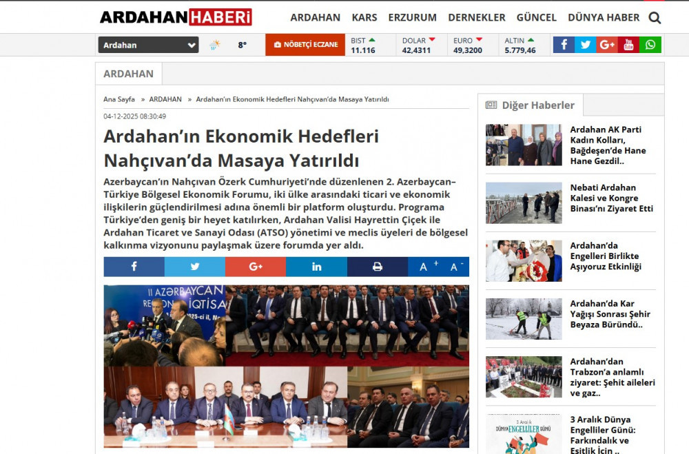 Naxçıvanda keçirilən 2-ci Azərbaycan-Türkiyə regional iqtisadi forumu TÜRKİYƏ MEDİASINDA<font color=red> - FOTOLAR</font>