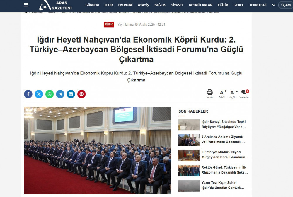 Naxçıvanda keçirilən 2-ci Azərbaycan-Türkiyə regional iqtisadi forumu TÜRKİYƏ MEDİASINDA<font color=red> - FOTOLAR</font>