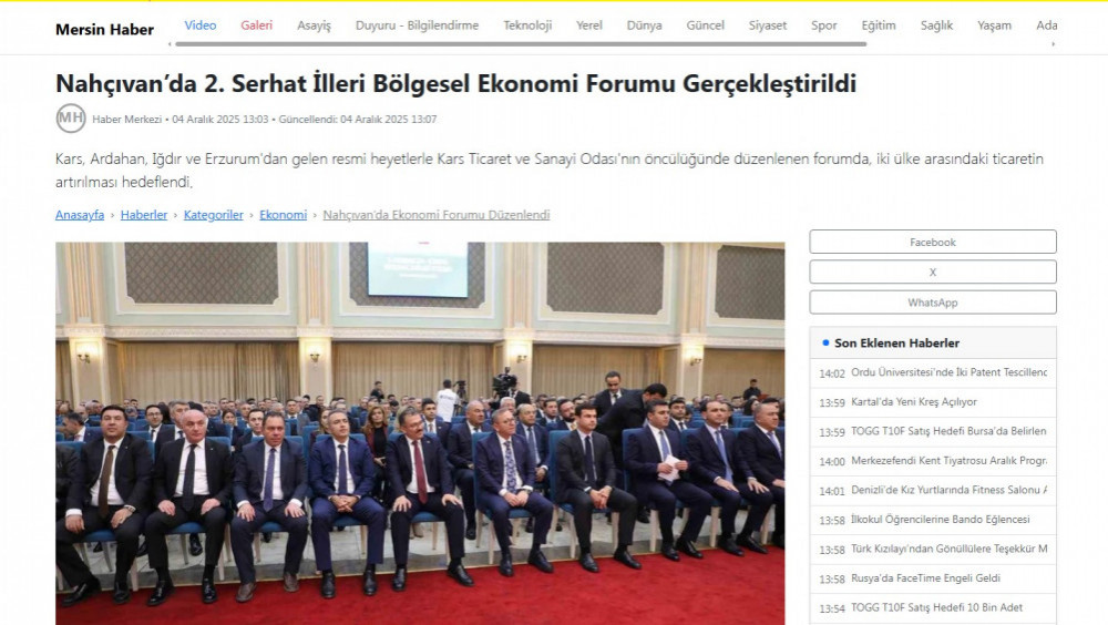 Naxçıvanda keçirilən 2-ci Azərbaycan-Türkiyə regional iqtisadi forumu TÜRKİYƏ MEDİASINDA<font color=red> - FOTOLAR</font>