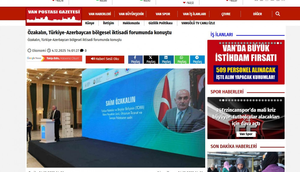 Naxçıvanda keçirilən 2-ci Azərbaycan-Türkiyə regional iqtisadi forumu TÜRKİYƏ MEDİASINDA<font color=red> - FOTOLAR</font>