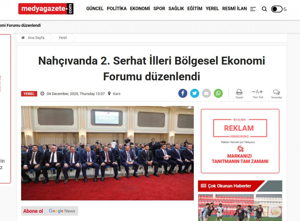 Naxçıvanda keçirilən 2-ci Azərbaycan-Türkiyə regional iqtisadi forumu TÜRKİYƏ MEDİASINDA<font color=red> - FOTOLAR</font>