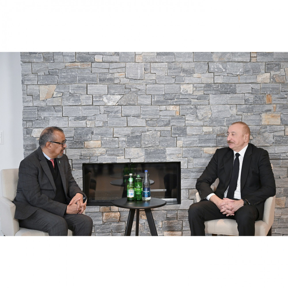 Prezident İlham Əliyevin Davosda Ümumdünya Səhiyyə Təşkilatının Baş direktoru ilə görüşü olub<font color=red> - FOTOLAR</font>
