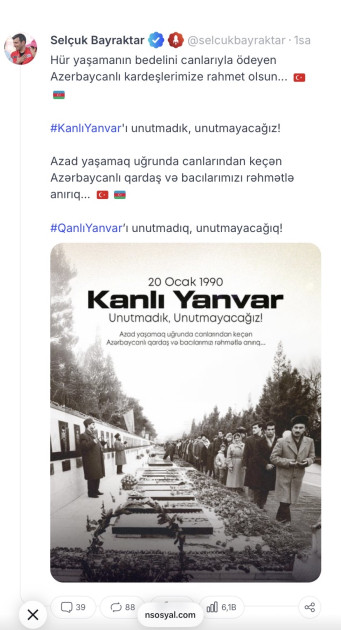 Türkiyədə 20 Yanvar faciəsi ilə əlaqədar başsağlığı mesajları yayımlanıb<font color=red> - FOTOLAR</font>