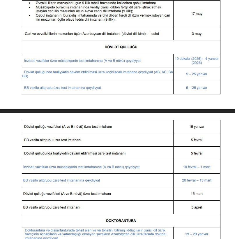 Bu il keçiriləcək buraxılış və qəbul imtahanlarının qrafiki açıqlanıb<font color=red> - FOTOLAR</font>