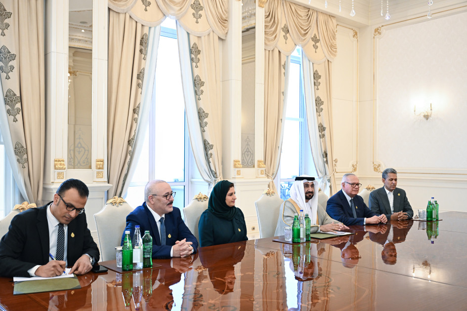 Prezident İlham Əliyev Ərəb Parlamentinin prezidentinin başçılıq etdiyi nümayəndə heyətini qəbul edib<font color=red> - FOTOLAR</font>