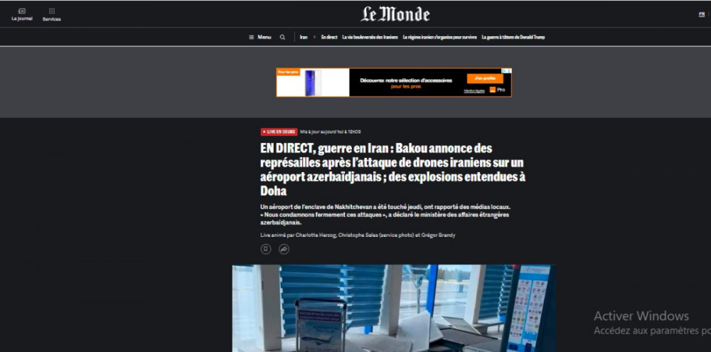 Fransa mətbuatı İranın Naxçıvana dron hücumundan yazır<font color=red> - FOTOLAR</font>