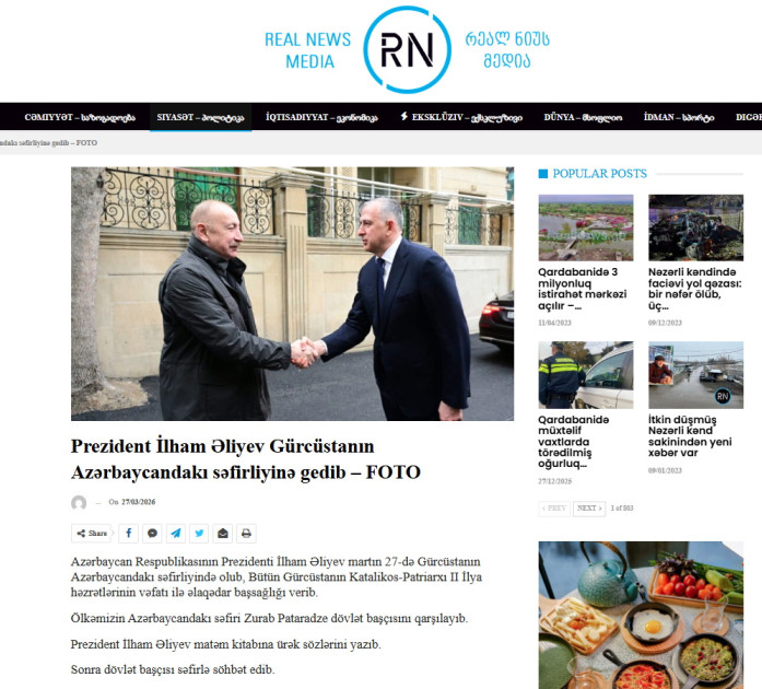 Prezident İlham Əliyevin Gürcüstanın ölkəmizdəki səfirliyinə gedib başsağlığı verməsi qonşu ölkənin KİV-lərinin diqqət mərkəzində olub<font color=red> - FOTOLAR</font>