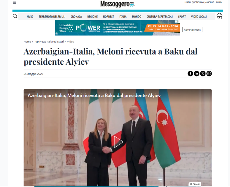 İtaliya və dünya mediası Baş nazir Ciorcia Meloninin Prezident İlham Əliyev ilə Bakıda apardığı danışıqları geniş işıqlandırıb<font color=red> - FOTOLAR</font>