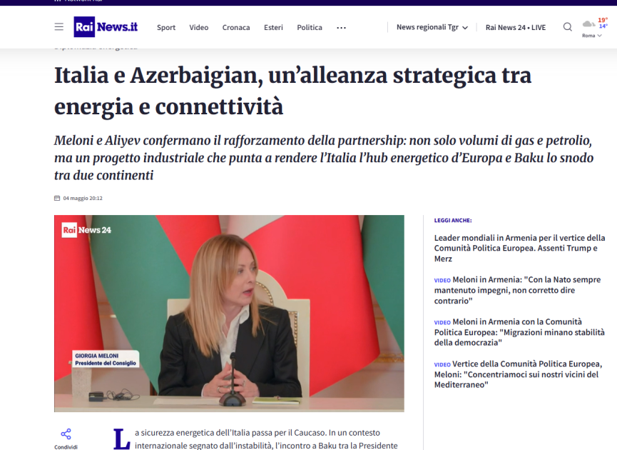 İtaliya və dünya mediası Baş nazir Ciorcia Meloninin Prezident İlham Əliyev ilə Bakıda apardığı danışıqları geniş işıqlandırıb<font color=red> - FOTOLAR</font>