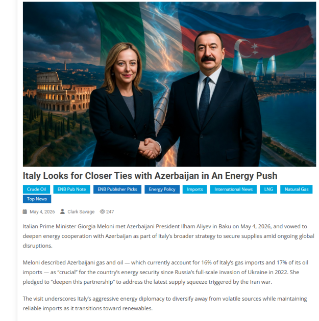 İtaliya və dünya mediası Baş nazir Ciorcia Meloninin Prezident İlham Əliyev ilə Bakıda apardığı danışıqları geniş işıqlandırıb<font color=red> - FOTOLAR</font>