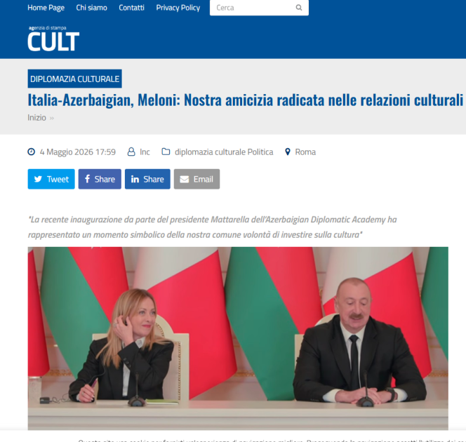 İtaliya və dünya mediası Baş nazir Ciorcia Meloninin Prezident İlham Əliyev ilə Bakıda apardığı danışıqları geniş işıqlandırıb<font color=red> - FOTOLAR</font>