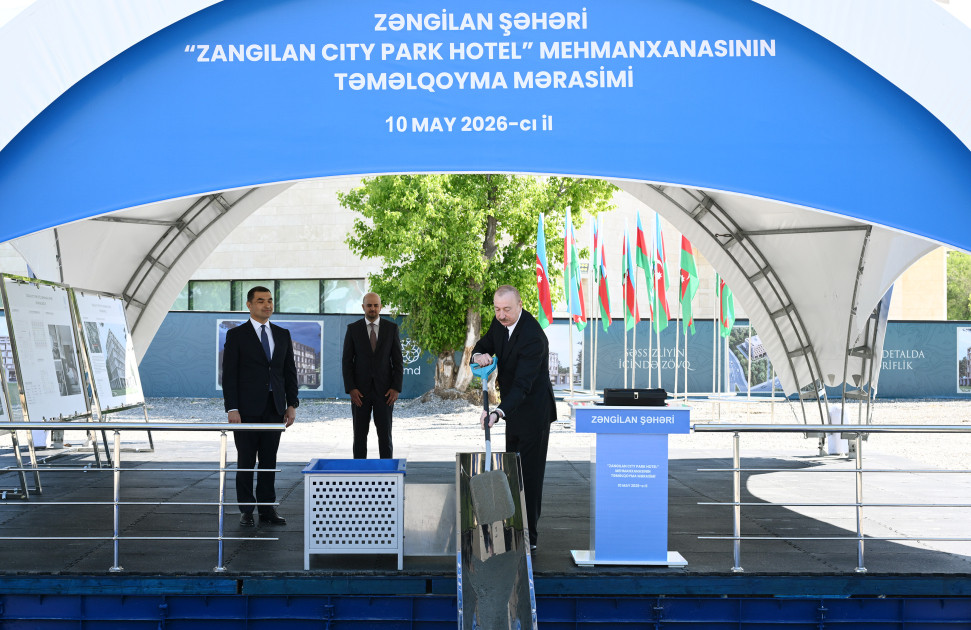 Prezident İlham Əliyev Zəngilan şəhərində “Zangilan City Park Hotel”in təməlini qoyub<font color=red> - FOTOLAR</font>