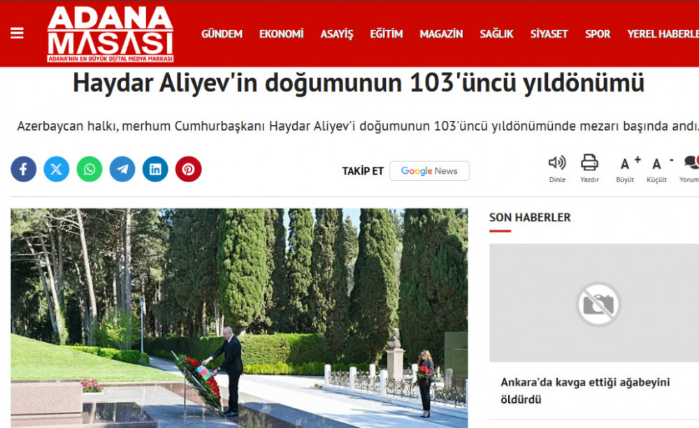 Türkiyə mediası: Heydər Əliyevin Azərbaycan tarixindəki rolu danılmazdır<font color=red> - FOTOLAR</font>