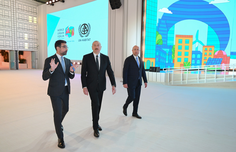 Prezident İlham Əliyev Bakı Olimpiya Stadionunun ərazisində WUF13 ilə bağlı görülən işlərlə tanış olub<font color=red> - FOTOLAR</font>