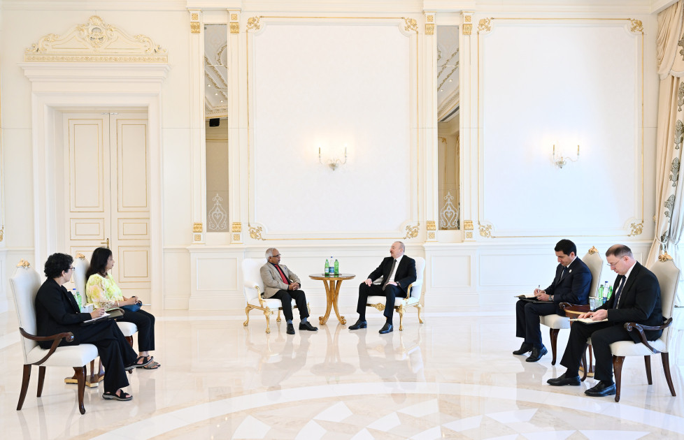 Prezident İlham Əliyev Mavriki Prezidenti ilə görüşüb<font color=red> - FOTOLAR</font>