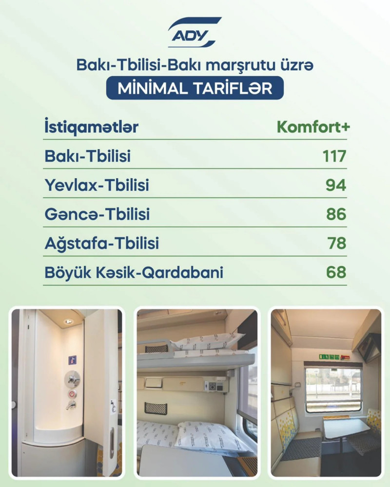 Bakı–Tbilisi–Bakı qatarında siniflər üzrə gediş haqqı açıqlanıb<font color=red> - FOTOLAR</font>