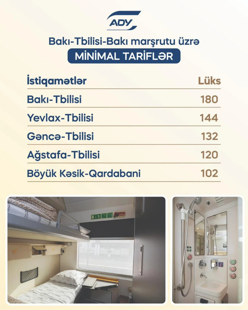 Bakı–Tbilisi–Bakı qatarında siniflər üzrə gediş haqqı açıqlanıb<font color=red> - FOTOLAR</font>