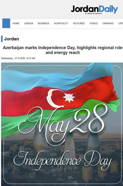 İordaniya mətbuatı Azərbaycanın Müstəqillik Gününü geniş işıqlandırıb<font color=red> - FOTOLAR</font>