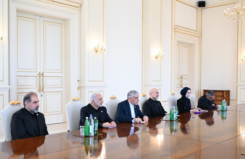 Prezident İlham Əliyev İran İslam Şurası Məclisinin sədrinin başçılıq etdiyi nümayəndə heyətini qəbul edib<font color=red> - FOTOLAR</font>