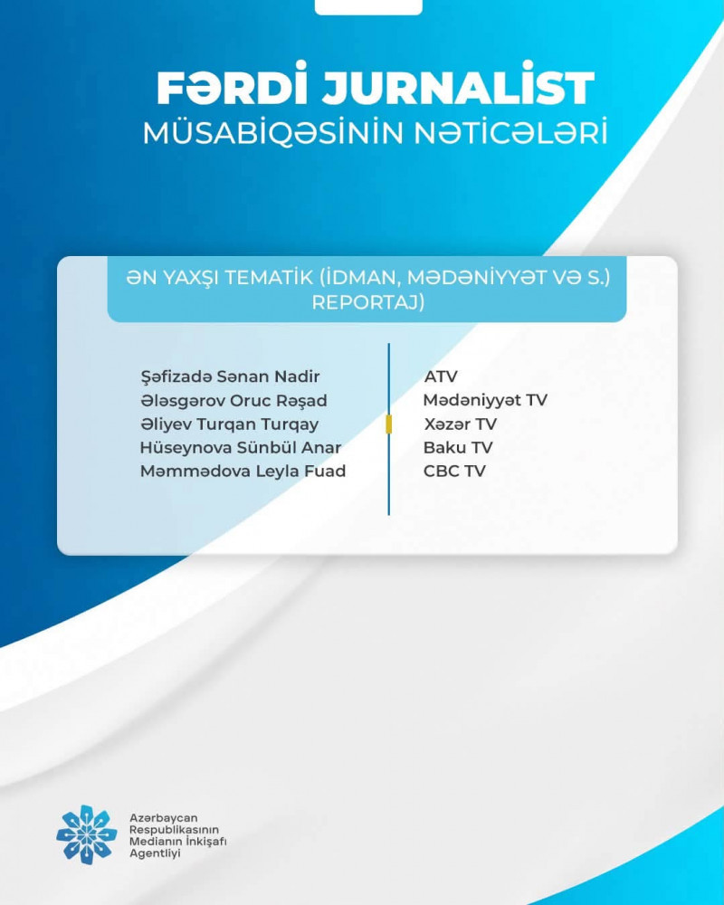 "Fərdi jurnalist müsabiqəsi"nin nəticələri açıqlanıb <font color=red> - FOTOLAR</font>
