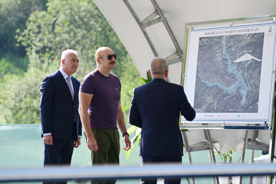 Prezident İlham Əliyev Laçında “Həkəriçay” su anbarının təməlini qoyub<font color=red> - FOTOLAR</font>