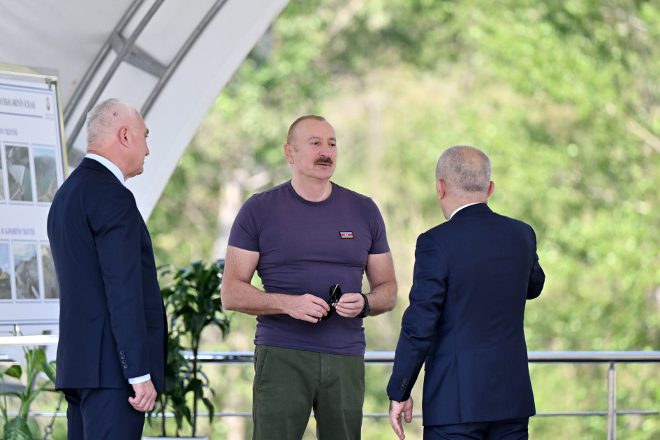 Prezident İlham Əliyev Laçında “Həkəriçay” su anbarının təməlini qoyub<font color=red> - FOTOLAR</font>