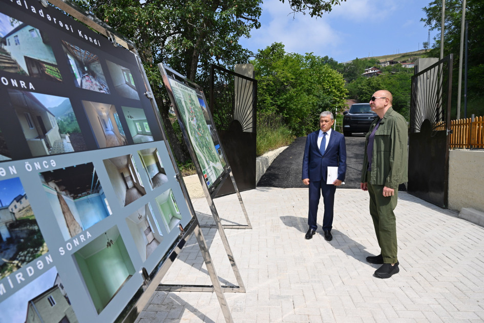 Prezident İlham Əliyev Şuşanın Kiçik Qaladərəsi kəndində görülən işlərlə tanış olub və kəndə qayıdan sakinlərlə görüşüb<font color=red> - FOTOLAR</font>