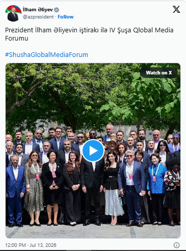İlham Əliyevin sosial media hesablarında IV Şuşa Qlobal Media Forumu ilə bağlı videoçarx paylaşılıb<font color=red> - VİDEO</font><font color=red> - FOTOLAR</font>