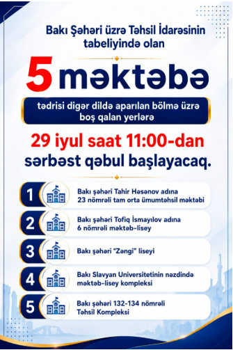 Valideynlərin nəzərinə: bəzi məktəblərdə 1-ci sinfə sərbəst qəbul başlayır<font color=red> - FOTOLAR</font>