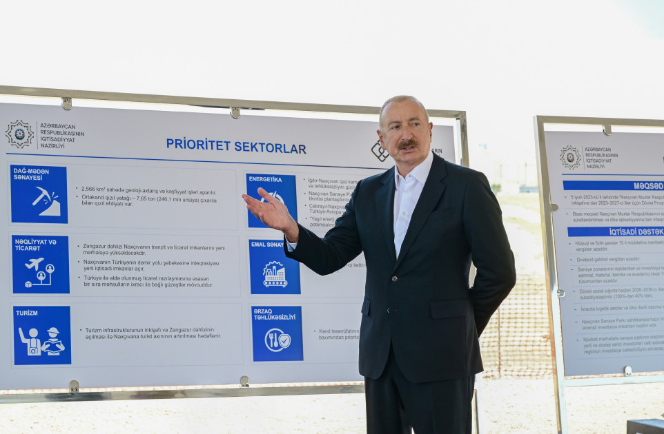 Prezident İlham Əliyev Naxçıvan Sənaye Parkının təməlini qoyub<font color=red> - FOTOLAR</font>