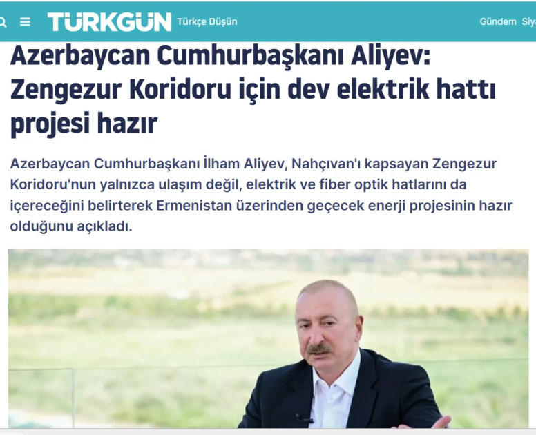 Prezident İlham Əliyevin Zəngəzur dəhlizi ilə bağlı fikirləri Türkiyə mediasının diqqət mərkəzindədir<font color=red> - FOTOLAR</font>