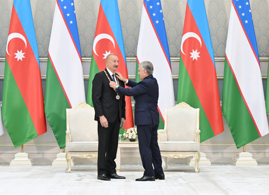 Daşkənddə Azərbaycan və Özbəkistan prezidentlərinin təltifolunma mərasimi keçirilib<font color=red> - FOTOLAR</font>