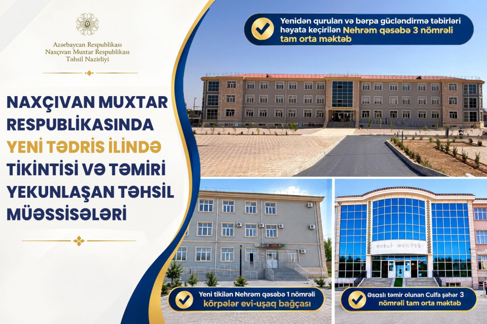 Naxçıvanda 3 təhsil müəssisəsində tikinti və təmir işləri yekunlaşır<font color=red> - FOTOLAR</font>