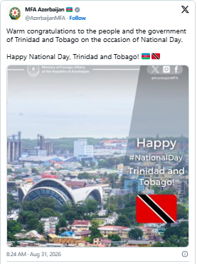 Rəsmi Bakı Malayziya ilə Trinidad və Tobaqonu təbrik edib<font color=red> - FOTOLAR</font>