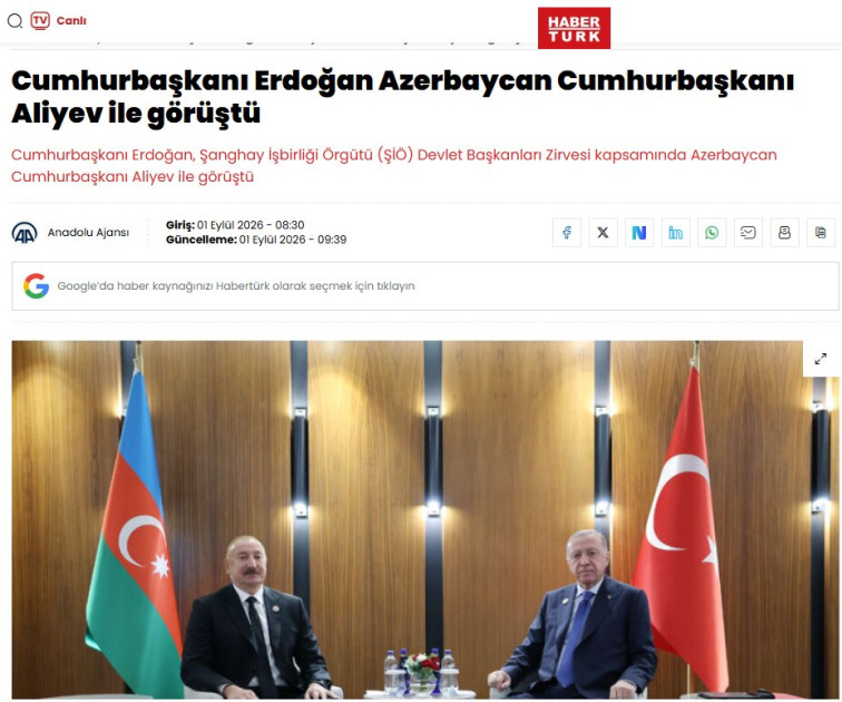 Türkiyə mediası Azərbaycan və Türkiyə prezidentlərinin Bişkek görüşünü geniş işıqlandırıb<font color=red> - FOTOLAR</font>