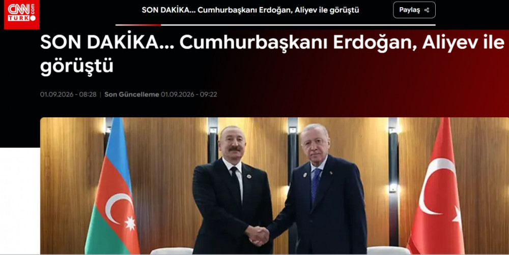 Türkiyə mediası Azərbaycan və Türkiyə prezidentlərinin Bişkek görüşünü geniş işıqlandırıb<font color=red> - FOTOLAR</font>