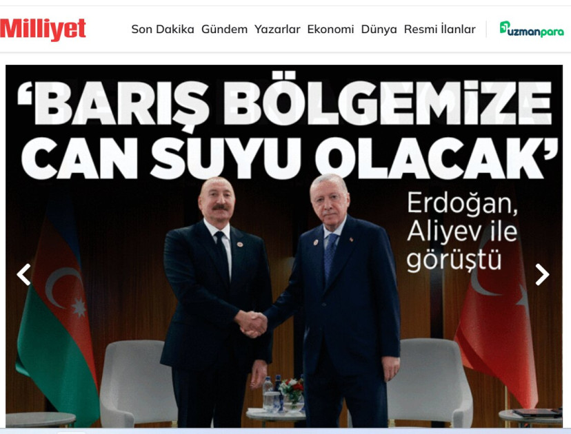 Türkiyə mediası Azərbaycan və Türkiyə prezidentlərinin Bişkek görüşünü geniş işıqlandırıb<font color=red> - FOTOLAR</font>