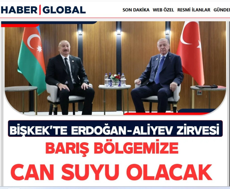 Türkiyə mediası Azərbaycan və Türkiyə prezidentlərinin Bişkek görüşünü geniş işıqlandırıb<font color=red> - FOTOLAR</font>