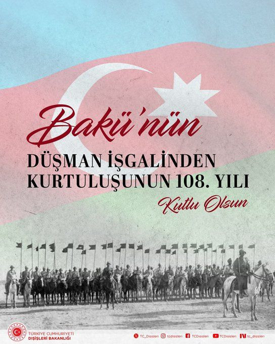 Türkiyə XİN Bakının azad olunmasının ildönümü ilə əlaqədar Azərbaycanı təbrik edib<font color=red> - FOTOLAR</font>