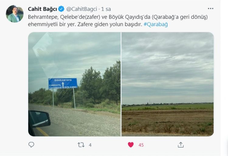 Türkiyə səfiri Füzuli və Şuşaya səfərlə bağlı paylaşım edib
