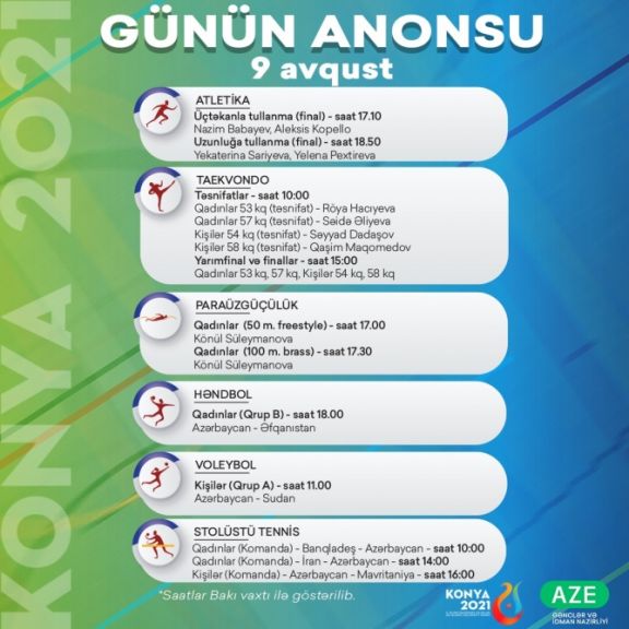 “Konya-2021”: Avqustun 9-da Azərbaycan təmsilçiləri 6 idman növündə güclərini sınayacaqlar